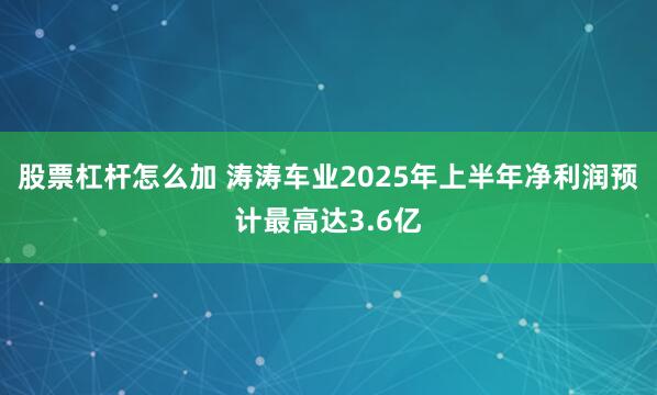 股票杠杆怎么加 涛涛车业2025年上半年净利润预计最高达3.6亿