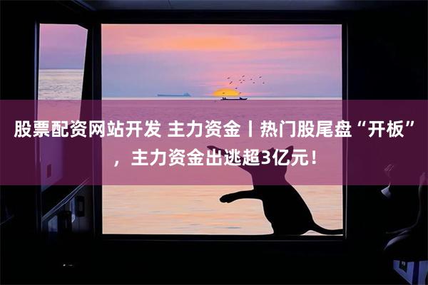 股票配资网站开发 主力资金丨热门股尾盘“开板”，主力资金出逃超3亿元！