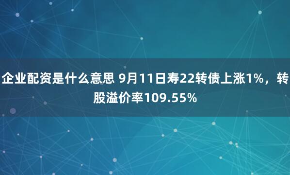 企业配资是什么意思 9月11日寿22转债上涨1%,转股溢价率109.55%