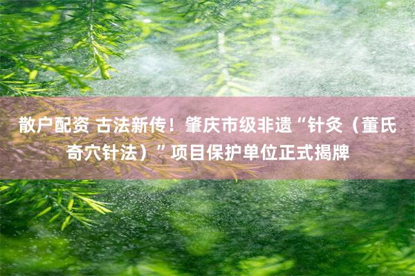 散户配资 古法新传！肇庆市级非遗“针灸（董氏奇穴针法）”项目保护单位正式揭牌