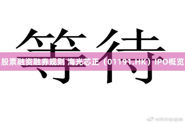 股票融资融券规则 海光芯正(01191.HK)IPO概览