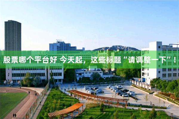股票哪个平台好 今天起，这些标题“请调整一下”！
