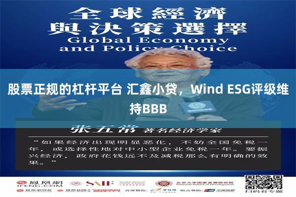 股票正规的杠杆平台 汇鑫小贷，Wind ESG评级维持BBB