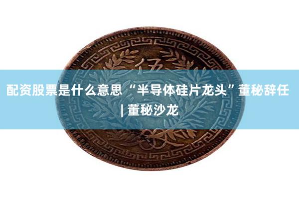 配资股票是什么意思 “半导体硅片龙头”董秘辞任 | 董秘沙龙